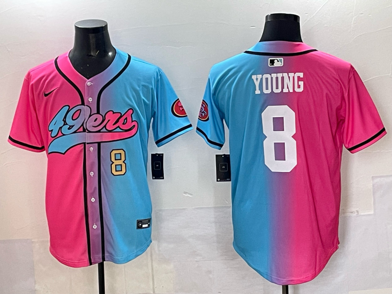 Men 2025 San Francisco 49ers 8 Young Pink Blue pink Nike Limited NFL Jersey 003